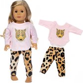 Poppen kleertjes - Roze kleding set met luipaard - Geschikt voor Baby Pop tot 43CM