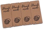5 luxe PU lederen labels - Handmade - Bruin - Handgemaakt label set 5 stuks - 5 X 2 CM - vouwbaar