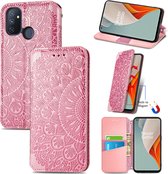 Luxe PU Lederen Blooming Mandala Reliëfpatroon Wallet Case + PMMA Screenprotector voor OnePlus Nord N100 _ Roze