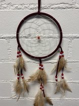 Dromenvanger met veren - bordeaux rood - Dreamcatcher with feathers- Dia 15 cm x lengte 40 cm