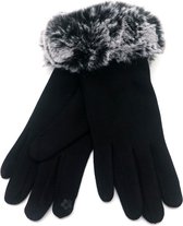 Dielay - Handschoenen met Imitatiebont - Dames - One Size - Touchscreen Tip - Zwart en Grijs