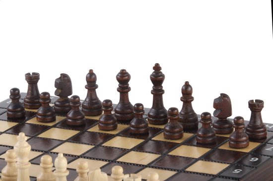 Thumbnail van een extra afbeelding van het spel Luxe houten schaakset + dammen + Backgammon Schoolformaat - Veldmaat 26 mm