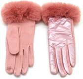 Handschoenen Metallic - Imitatiebont - Dames - One Size - Touchscreen Tip - Roze