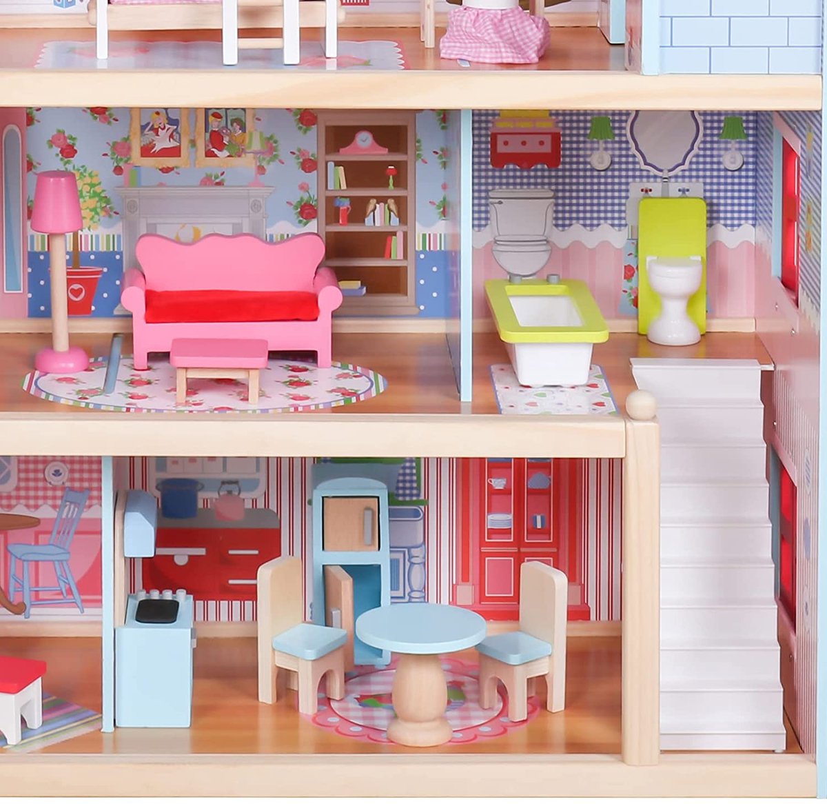 Maison de poupée en bois Infantastic® XXL avec LED - 3 niveaux de jeu,  meubles /... | bol.com