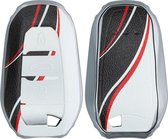 kwmobile autosleutelhoes compatibel met Peugeot Citroen 3-knops Smartkey autosleutel (alleen Keyless Go) - Cover in rood / zwart / wit - Kleurengolf design