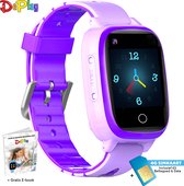 DEPLAY 4G KidsWatch - Smartwatch Kinderen - GPS Tracker - Hartslag en Bloeddrukmeter- Videobellen - Camera - (Spat)Waterproof - Inclusief Simkaart en E-Book - Paars