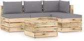 vidaXL 5-delige Loungeset met kussens geïmpregneerd hout