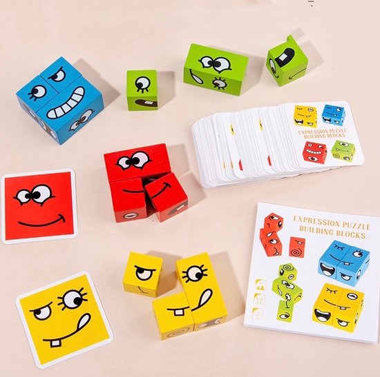 GUOYOU Montessori Interactief Emoji-blok, bouwkubus voor