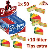 Smoking Blue King Size Slim Rolling Papers (50stuks) + 10 pakjes Flying Rasta Filter Tips Combinatie