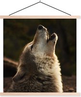 Posterhanger incl. Poster 120x120 cm - Schoolplaat - Wolf - Grijs - Dieren - Textielposter - Blanke latten
