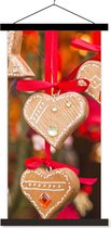 Posterhanger incl. Poster 90x180 cm - Schoolplaat - De hangende hartendecoratie op de markt van Trente tijdens kerst - Textielposter - Zwarte latten