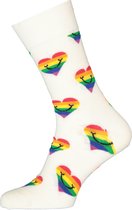 Happy Socks Pride Heart Sock - unisex sokken - wit met regenboog hartjes - Unisex - Maat: 36-40