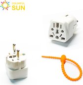 Colorful Sun® Universal World Plug - UK / US / CN / AU / FR / JP / IT vers l'UE - 1 pièce - Prise de voyage - Organiseur de câble gratuit - Wit - Adaptateur de voyage - Adaptateur monde - Adaptateur de voyage - Multiprise