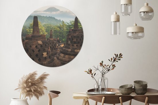 WallCircle - Wall Circle - Wall Circle - Vue fantastique sur la jungle depuis le Borobudur - Aluminium - Dibond - 120x120 cm - Intérieur et Extérieur XXL