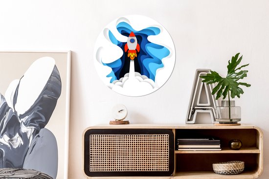 Illustration pour enfants d'un cercle mural fusée aluminium ⌀ 60 cm - impression photo sur cercle mural / cercle vivant / cercle de jardin (décoration murale)