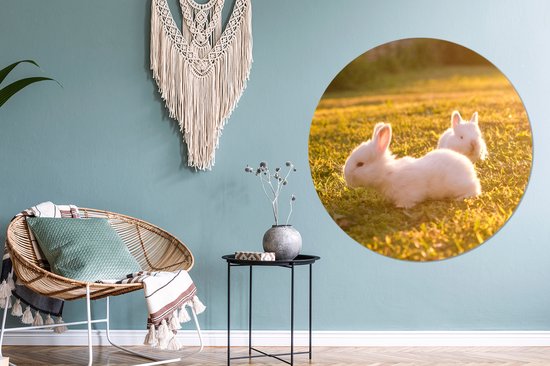 WallCircle - Wall Circle - Wall Circle Indoor - Lapins - Bébé - Wit - 140x140 cm - Décoration murale - Peintures Ronds