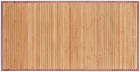 Natuurlijke bamboe badmat, 61 x 122 cm, met bruine rand.