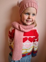 Muts, sjaal en wanten roze - Gebreid winterset - 3-4 jaar - Muts met twee pompoms - Cadeau kind - Hii You