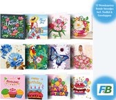 F4B Cartes de vœux de vœux 12 pièces (2) Peinture de diamants 15 x 15 cm | Pierres rondes | Avec Enveloppes | Cartes d'anniversaire | Jeu de cartes | Cartes | joyeux anniversaire | Enfants | Forfait Adultes et Enfants