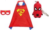 Superman verkleedpak rode cape + masker 98/128 - verkleden kind + Spiderman sleutelhanger