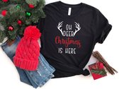 Lykke | Oh Deer Christmas is Here T-Shirt |Mannen - Vrouwen - Unisex | Katoen | Zwart | Maat M