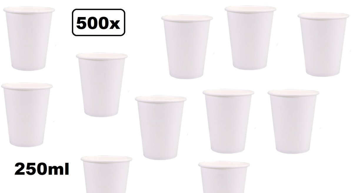 500x Koffiebeker karton wit 250ml - Next generation Roer staafjes koffie beker melk suiker hout festival thema feest verjaardag werk lepel