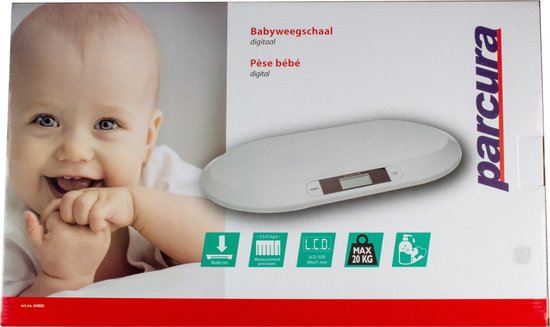 Parcura babyweegschaal - Digitale weegschaal baby - (ook als dierenweegschaal) - Max. 20 kg - Parcura