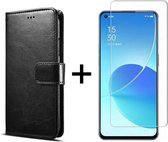 Oppo Reno 6 5G hoesje bookcase met pasjeshouder zwart wallet portemonnee book case cover - 1x Oppo Reno 6 5G screenprotector