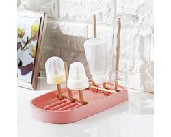 HOGA - Baby Flessenrek - Afdruiprek - Flessendroogrek baby - Babyflessen - Roze