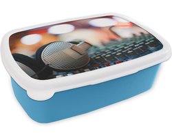 Broodtrommel Blauw – Lunchbox – Brooddoos – Koptelefoon op een mengpaneel – 18x12x6 cm – Kinderen – Jongen