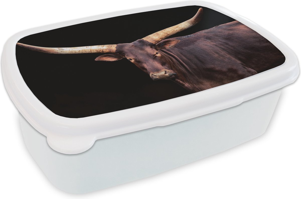Broodtrommel Wit - Lunchbox - Brooddoos - Koe - Watussi - Zwart - 18x12x6 cm - Volwassenen