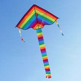 Regenboog Kindervlieger XL - Met Vliegertouw Op Handvat Haspel - Parachute Kite Vlieger Voor Kinderen