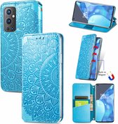 Luxe PU Lederen Blooming Mandala Reliëfpatroon Wallet Case + PMMA Screenprotector voor OnePlus 9 Pro _ Blauw