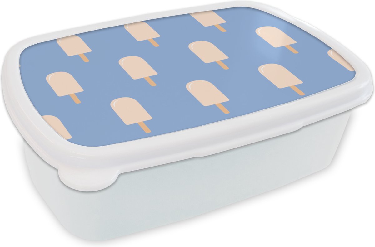 Broodtrommel Wit - Lunchbox - Brooddoos - IJs - Patronen - Blauw - 18x12x6 cm - Volwassenen