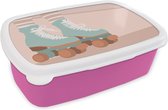 Broodtrommel Roze - Lunchbox - Brooddoos - Zomer - Rolschaatsen - Blauw - 18x12x6 cm - Kinderen - Meisje