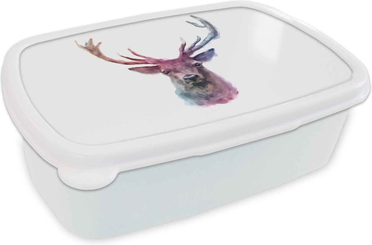Broodtrommel Wit - Lunchbox - Brooddoos - Hert - Verf - Kleuren - 18x12x6 cm - Volwassenen