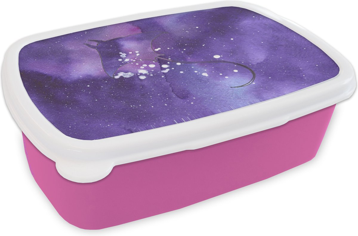 Broodtrommel Roze - Lunchbox - Brooddoos - Manta - Ruimte - Paars - 18x12x6 cm - Kinderen - Meisje