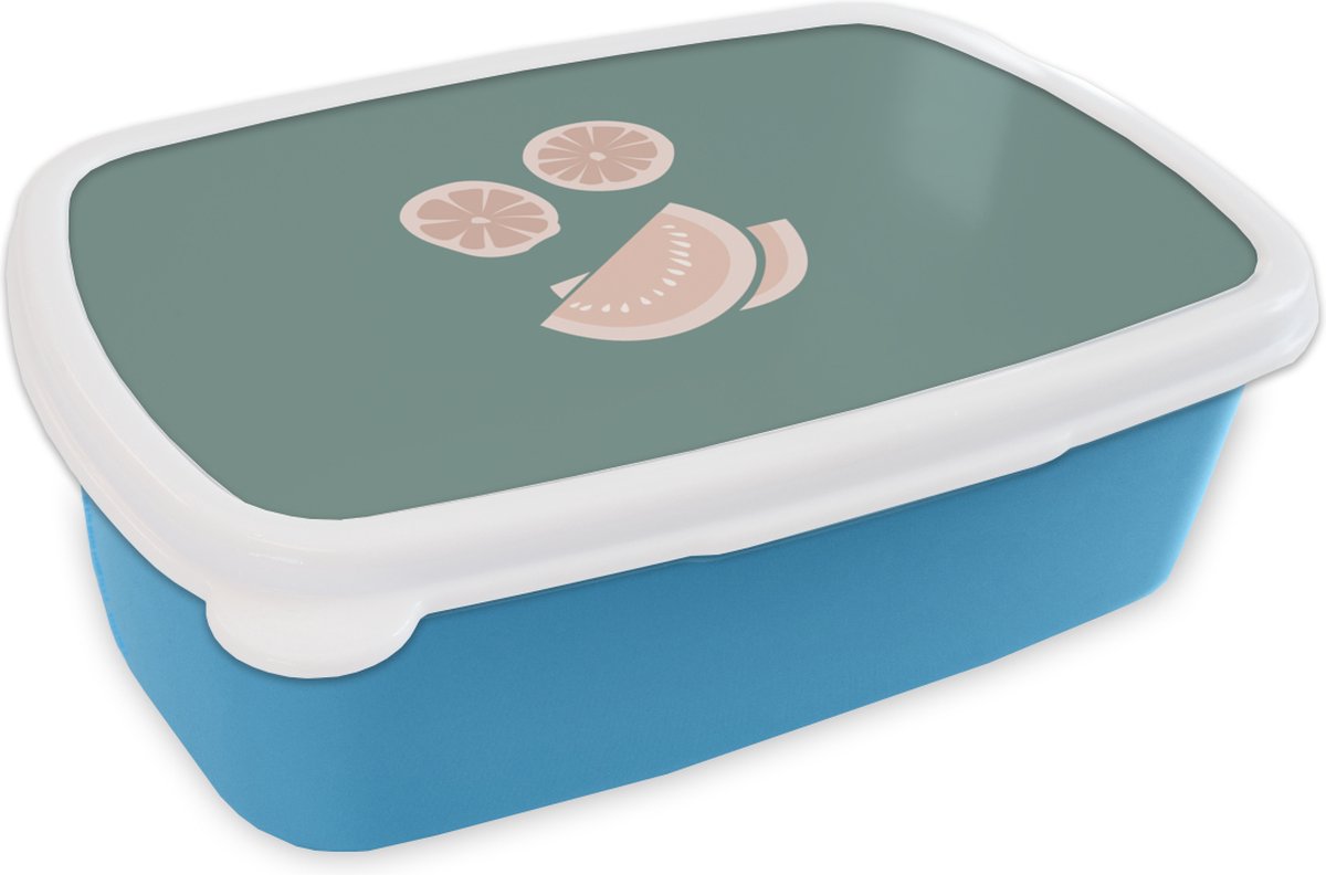 Broodtrommel Blauw - Lunchbox - Brooddoos - Zomer - Fruit - Abstract - 18x12x6 cm - Kinderen - Jongen