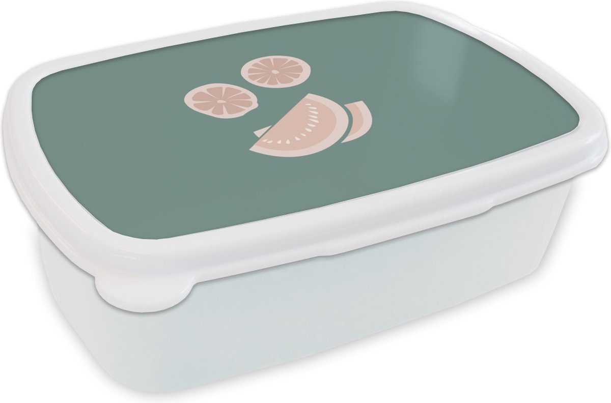 Broodtrommel Wit - Lunchbox - Brooddoos - Zomer - Fruit - Abstract - 18x12x6 cm - Volwassenen