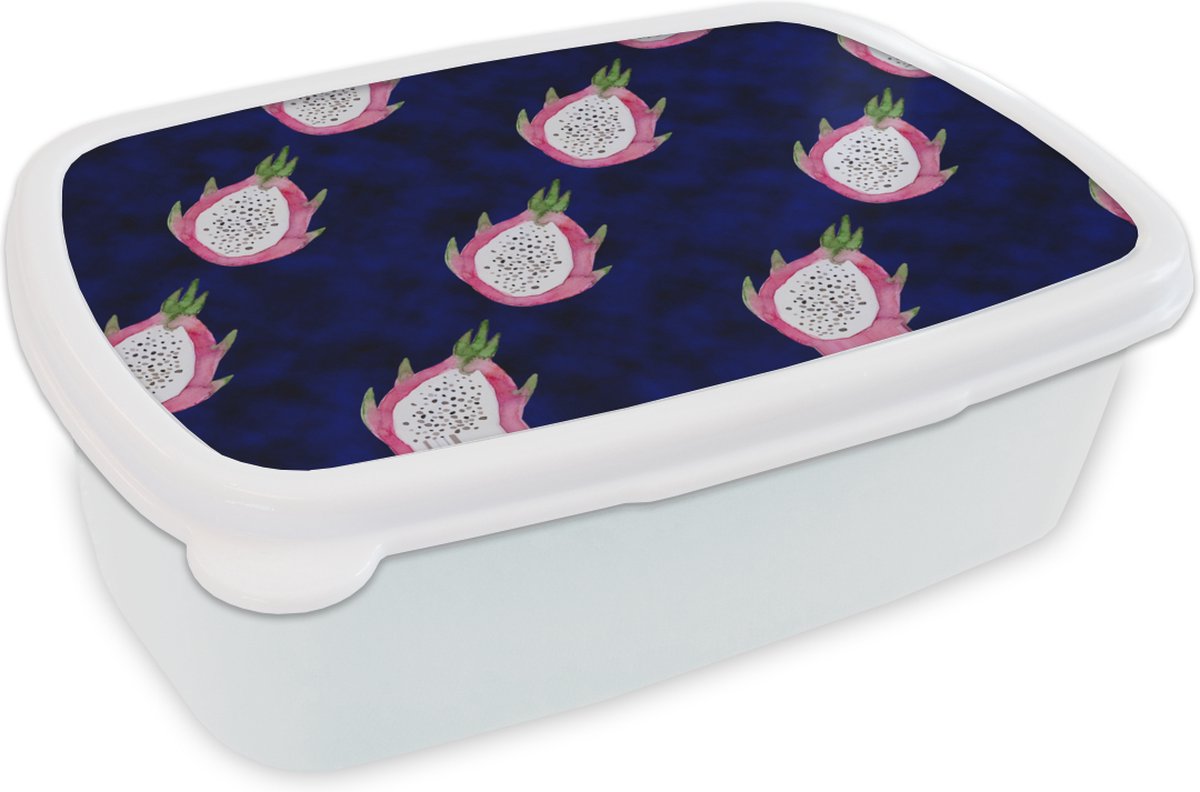 Broodtrommel Wit - Lunchbox - Brooddoos - Drakenfruit - Fruit - Blauw - 18x12x6 cm - Volwassenen