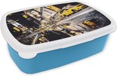 Broodtrommel Blauw - Lunchbox - Brooddoos - New York - Geel - Water - 18x12x6 cm - Kinderen - Jongen