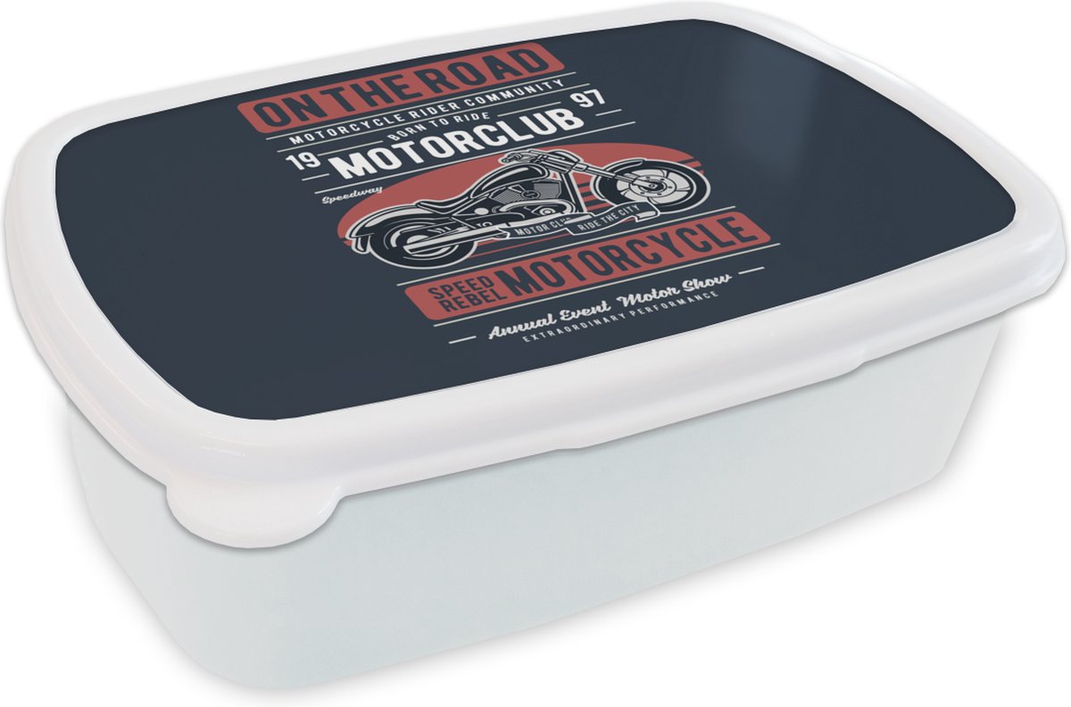 Broodtrommel Wit - Lunchbox - Brooddoos - Motor - Retro - Letters - Quote - 18x12x6 cm - Volwassenen
