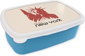 Broodtrommel Blauw - Lunchbox - Brooddoos - New York - Rood - Vrijheidsbeeld - 18x12x6 cm - Kinderen - Jongen