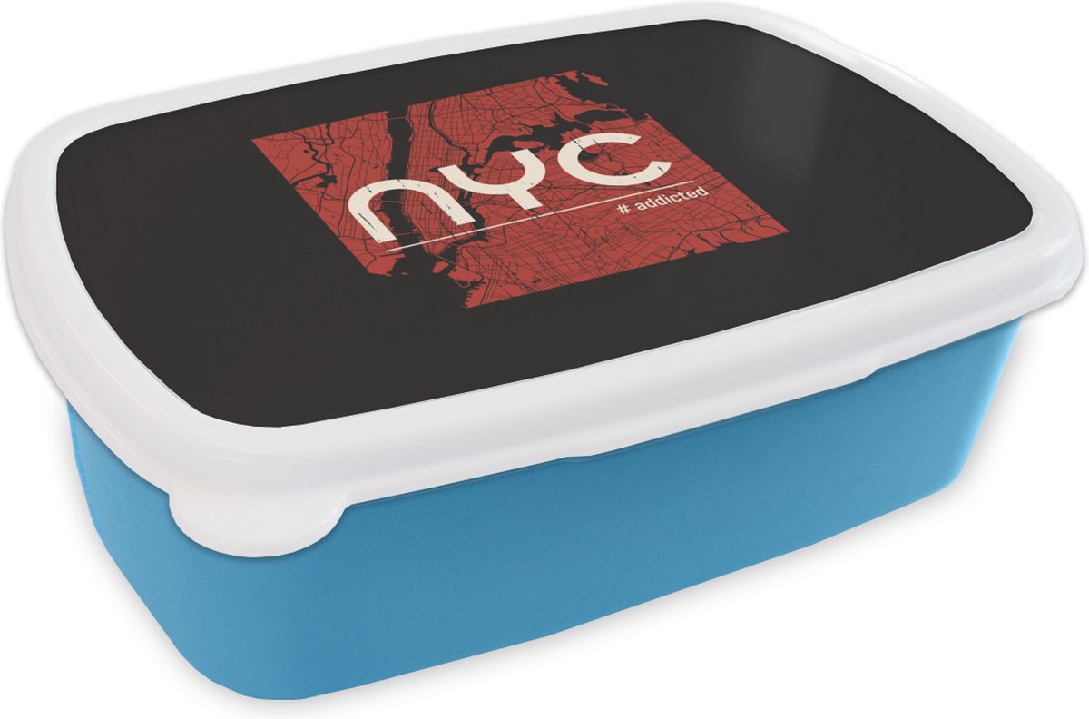 Broodtrommel Blauw - Lunchbox - Brooddoos - New York - Rood - Wit - 18x12x6 cm - Kinderen - Jongen