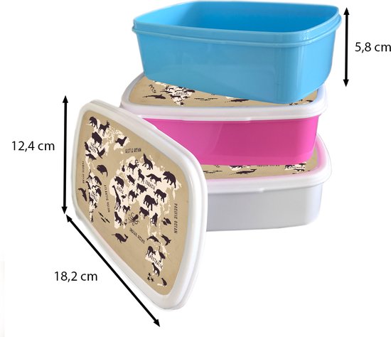 Lunch box Rose - Lunch box - Boîte à pain - Wereldkaart - Animaux - Monde - 18x12x6 cm - Enfants - Fille