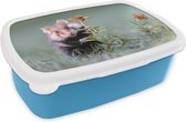 Broodtrommel Blauw - Lunchbox - Brooddoos - Hamster die zich verstopt achter een bloem - 18x12x6 cm - Kinderen - Jongen