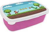 Broodtrommel Roze - Lunchbox - Brooddoos - Gaming - Arcade - Retro - 18x12x6 cm - Kinderen - Meisje