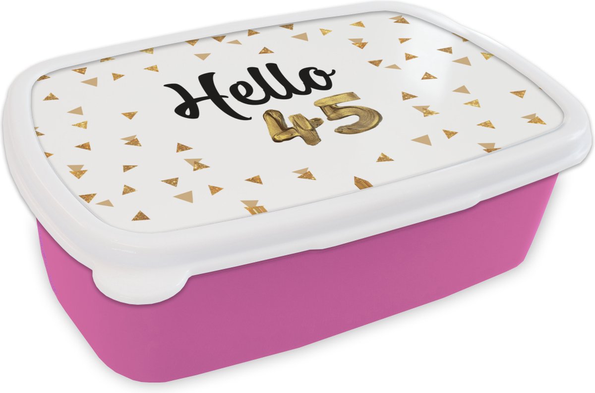 Broodtrommel Roze - Lunchbox - Brooddoos - Feest - 45 jaar - Confetti - 18x12x6 cm - Kinderen - Meisje