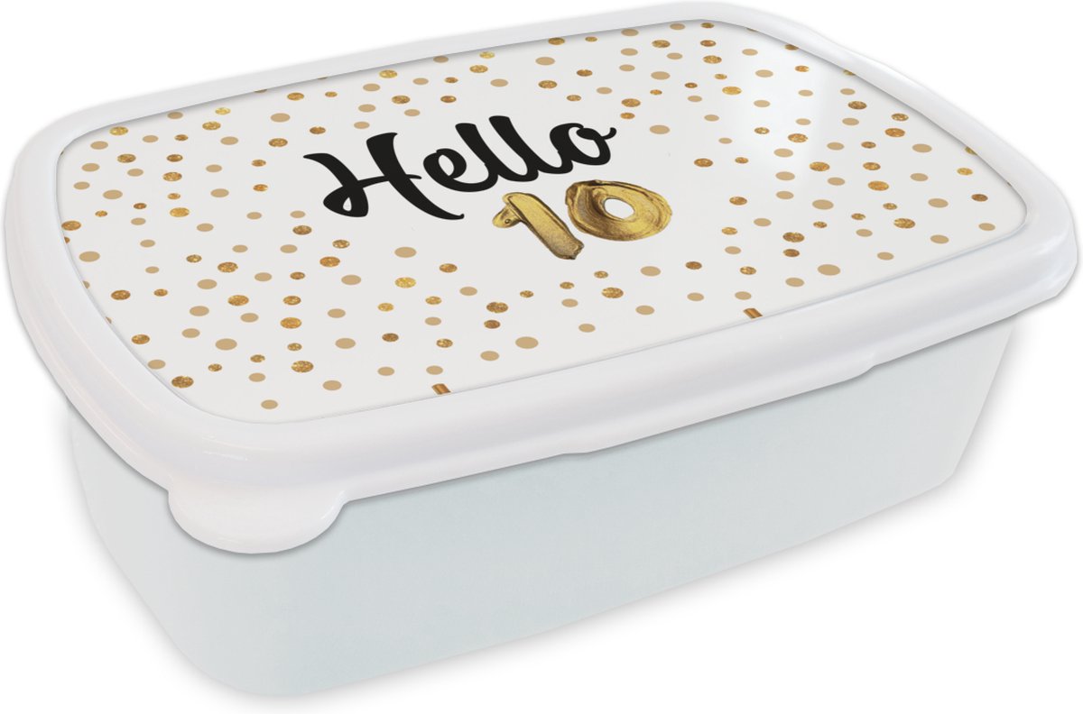 Broodtrommel Wit - Lunchbox - Brooddoos - Jubileum - Goud - Decoratie - 18x12x6 cm - Volwassenen