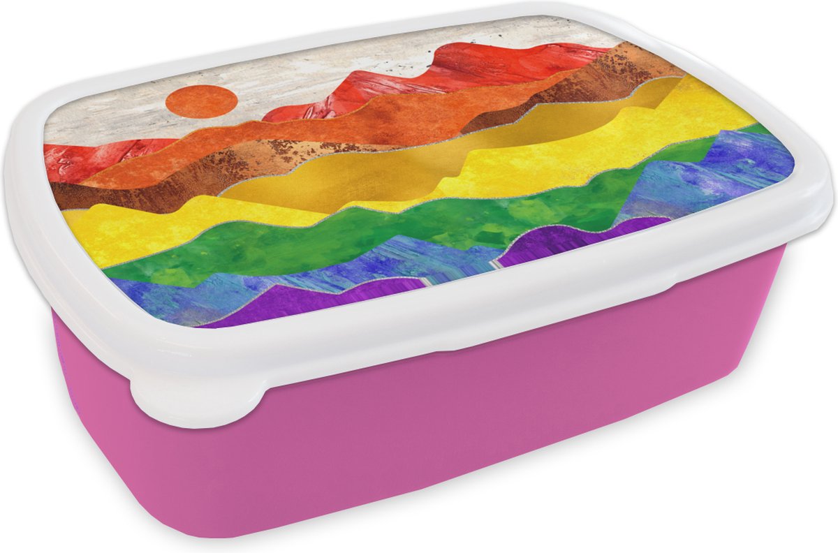 Broodtrommel Roze - Lunchbox - Brooddoos - Pride - Regenboog - Marmer - 18x12x6 cm - Kinderen - Meisje